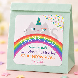 Verjaardag Bedankt Sticker Regenboog Kat Schattig