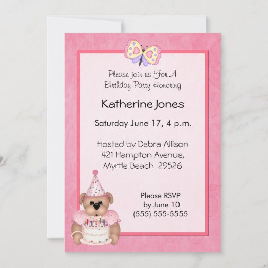 Verjaardag Beer Invitation Kaart (Voorkant)