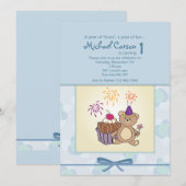 Verjaardag Beer Invitation Kaart (Voorkant / Achterkant)