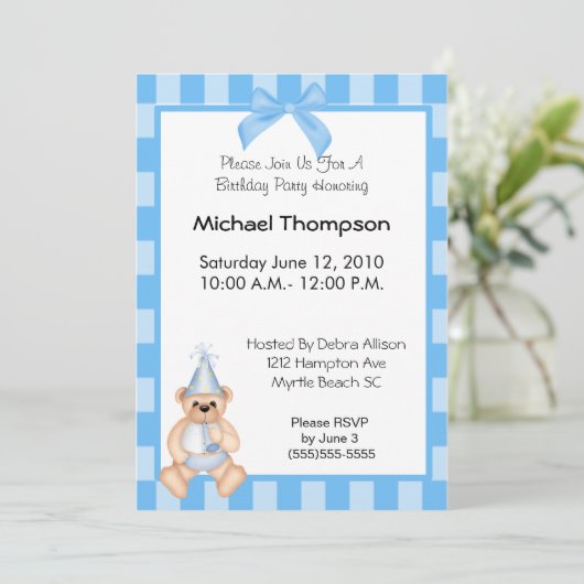 Verjaardag Beer Invitation Kaart (Staand voorkant)