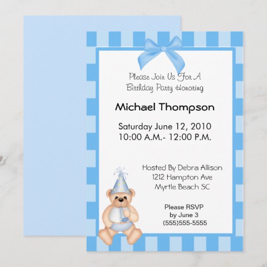 Verjaardag Beer Invitation Kaart (Voorkant / Achterkant)