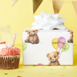 Verjaardag Beer met ballonboeket Cadeaupapier
