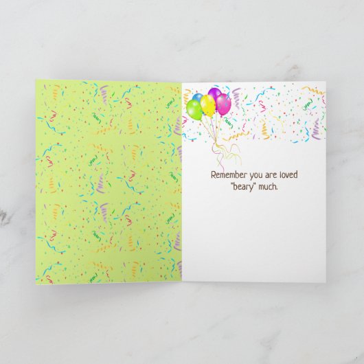 Verjaardag Beer met ballonnen en Confetti Kaart (Binnen)