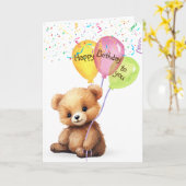 Verjaardag Beer met ballonnen en Confetti Kaart (Gele Bloem)