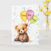 Verjaardag Beer met ballonnen en Confetti Kaart (Gele Bloem)