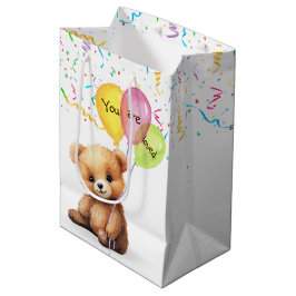 Verjaardag Beer met ballonnen en Confetti Medium Cadeauzakje