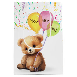 Verjaardag Beer met ballonnen en Confetti Medium Cadeauzakje