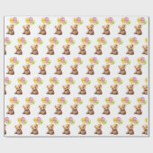 Verjaardag Beer met feestballonnen Cadeaupapier (Vlak)