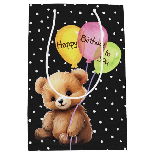 Verjaardag Beer met feestballonnen Medium Cadeauzakje (Voorkant)