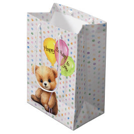 Verjaardag Beer met feestballonnen Medium Cadeauzakje