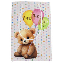 Verjaardag Beer met feestballonnen Medium Cadeauzakje