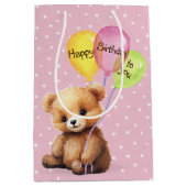 Verjaardag Beer met feestballonnen Medium Cadeauzakje (Voorkant)