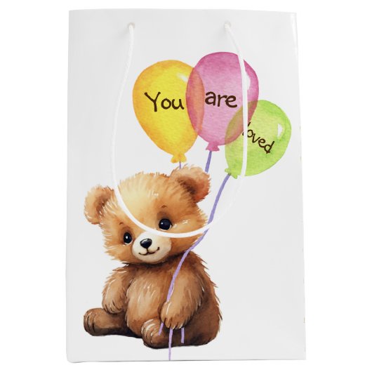 Verjaardag Beer met feestballonnen Medium Cadeauzakje (Voorkant)