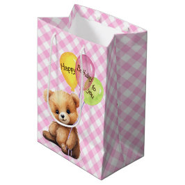 Verjaardag Beer met feestballonnen Medium Cadeauzakje