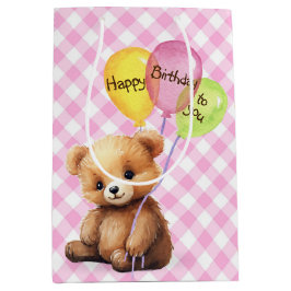 Verjaardag Beer met feestballonnen Medium Cadeauzakje