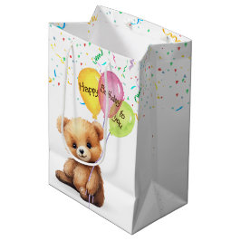 Verjaardag Beer met feestballonnen Medium Cadeauzakje