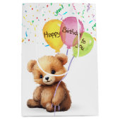 Verjaardag Beer met feestballonnen Medium Cadeauzakje (Voorkant)