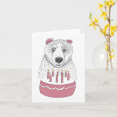 Verjaardag Beer met roze taart Kaart (Gele Bloem)