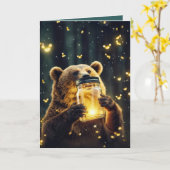 Verjaardag Beer met vuurvliegjes in potje Kaart (Gele Bloem)