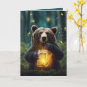 Verjaardag Beer met vuurvliegjes in potje Kaart (Gele Bloem)