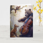 Verjaardag Beer spelen van de cello in een mistig Kaart (Gele Bloem)