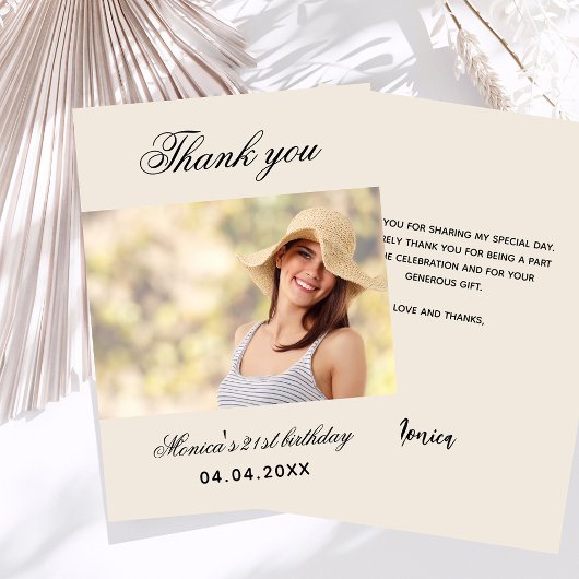 Verjaardag beige foto dank u kaart