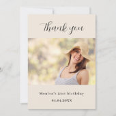 Verjaardag beige foto dank u kaart (Voorkant)