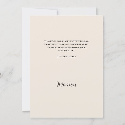 Verjaardag beige foto dank u kaart (Achterkant)