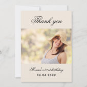 Verjaardag beige foto dank u kaart (Voorkant)