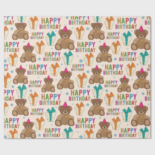 Verjaardag Beren Cadeaupapier (Vlak)