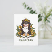 Verjaardag Berner Sennenhond Zonnebloem Kroon Briefkaart (Staand voorkant)