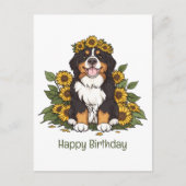 Verjaardag Berner Sennenhond Zonnebloem Kroon Briefkaart (Voorkant)