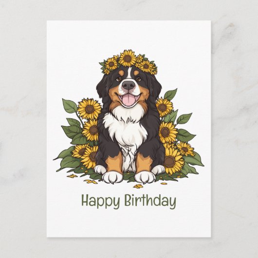Verjaardag Berner Sennenhond Zonnebloem Kroon Briefkaart (Voorkant)