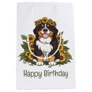 Verjaardag Bernese Berghond Zonnebloem Kroon Medium Cadeauzakje