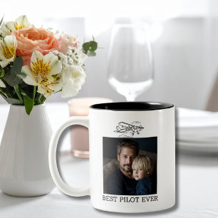 Verjaardag Beste Piloot Ooit 2 Foto's Vliegtuig Wo Tweekleurige Koffiemok