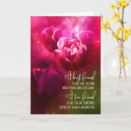 Verjaardag beste vriendin helroze tulpen teder kaart (Gele Bloem)