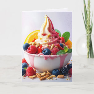 Verjaardag bevroren yoghurt met fruit en noten kaart