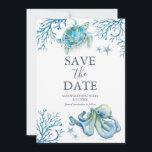 Verjaardag Bewaar de datumkaarten onder het Zee Save The Date<br><div class="desc">Deze verjaardagsspaar de datumkaarten bevatten een boarder van een blauwe oceaan wezens. De woorden "Save the Date" worden getypt in marineblauw op een helder witte achtergrond. Gebruik de sjabloon velden om u aangepaste gegevens toe te voegen. De kaart keert terug naar een overeenkomende kleur. Een charmante keuze voor onder het...</div>