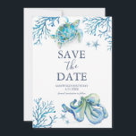 Verjaardag Bewaar de datumkaarten onder het Zee Save The Date<br><div class="desc">Deze verjaardagsspaar de datumkaarten bevatten een boarder van een blauwe oceaan wezens. De woorden "Save the Date" worden getypt in marineblauw op een helder witte achtergrond. Gebruik de sjabloon velden om u aangepaste gegevens toe te voegen. De kaart keert terug naar een overeenkomende kleur. Een charmante keuze voor onder het...</div>