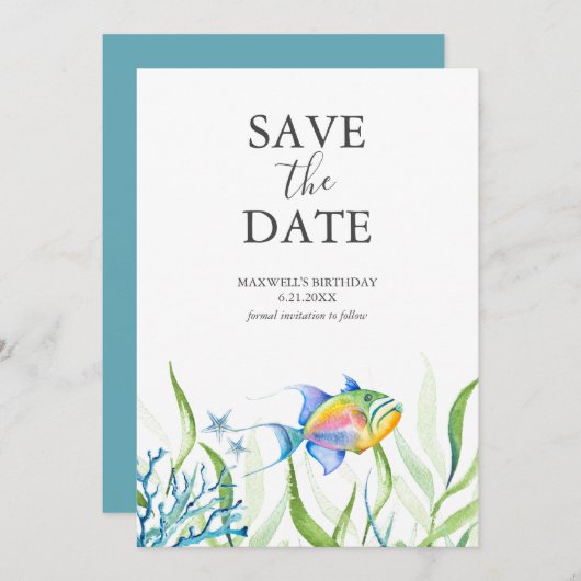 Verjaardag Bewaar de datumkaarten Vis Save The Date (Voorkant / Achterkant)