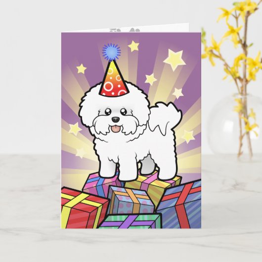 Verjaardag Bichon Frise Kaart (Gele Bloem)