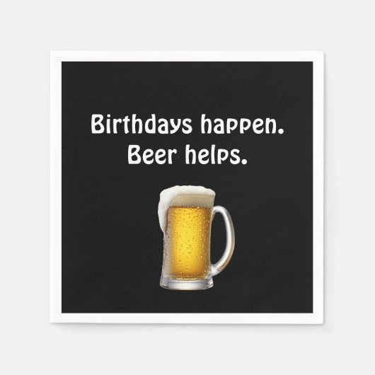 Verjaardag Bier op Zwart Servet (Voorkant)