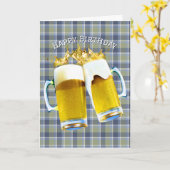 Verjaardag Bier Toast Op Plaid Kaart (Gele Bloem)