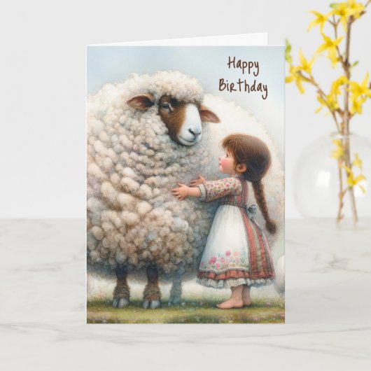 Verjaardag Big Ewe Waterverf Kaart (Gele Bloem)