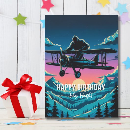 Verjaardag Bigfoot Airplane Clouds Funny Kaart