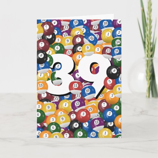 Verjaardag biljartballen voor 39e verjaardag kaart (Voorkant)