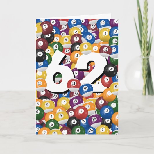 Verjaardag biljartballen voor 62e verjaardag kaart (Voorkant)