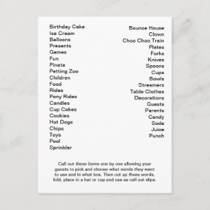 Verjaardag Bingo Kaart Oproep Woorden