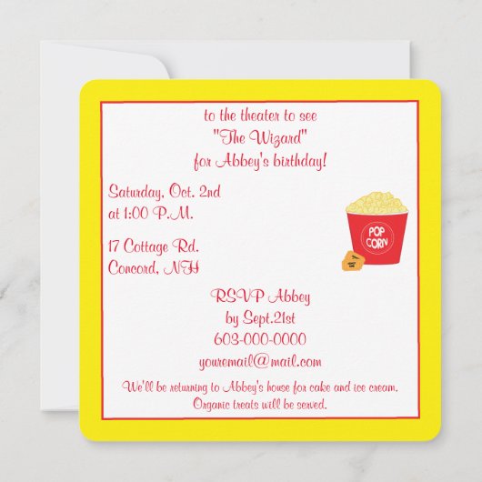Verjaardag bioscoop kaart (Achterkant)