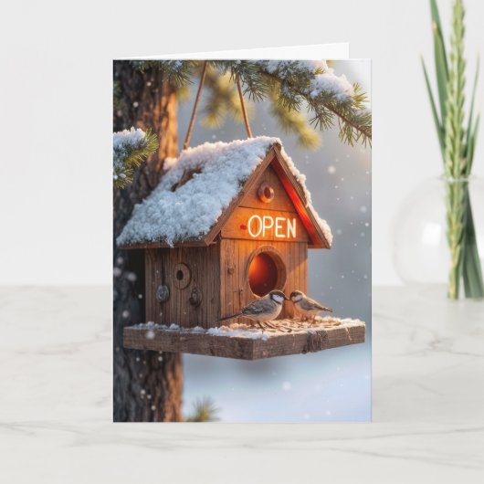 Verjaardag Birdhouse met Neon Open Sign Kaart (Voorkant)